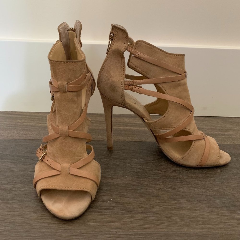 Ivanka Trump Beige Suede Caged Heels